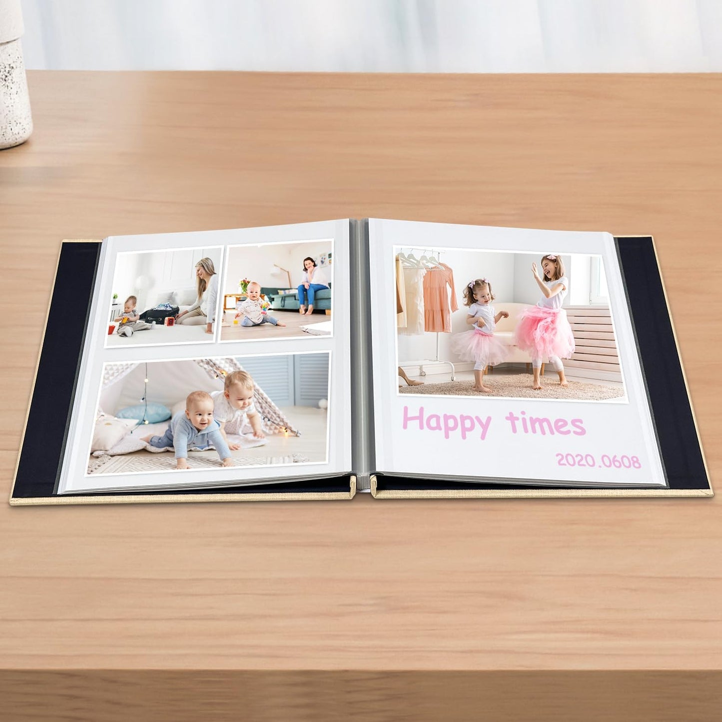Large Photo Album Self Adhesive Scrapbook Album for 4×6 5×7 8×10 Pictures DIY Magnetic Linen Cover Album 60 Pages for Family Wedding Gifts with Metal Pen and Plastic Board