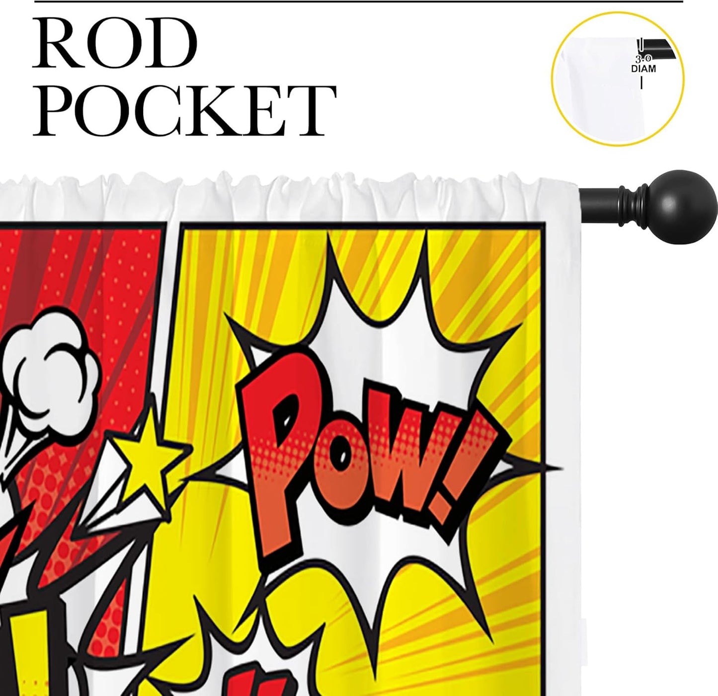Superhero City Wars Explosion Rod Pocket Blackout Curtains for Boy Girl Bedroom, Colorful Comics Ar Home Energy Efficient Light Filtering Window Curtain for Living Room, 63x63 inch