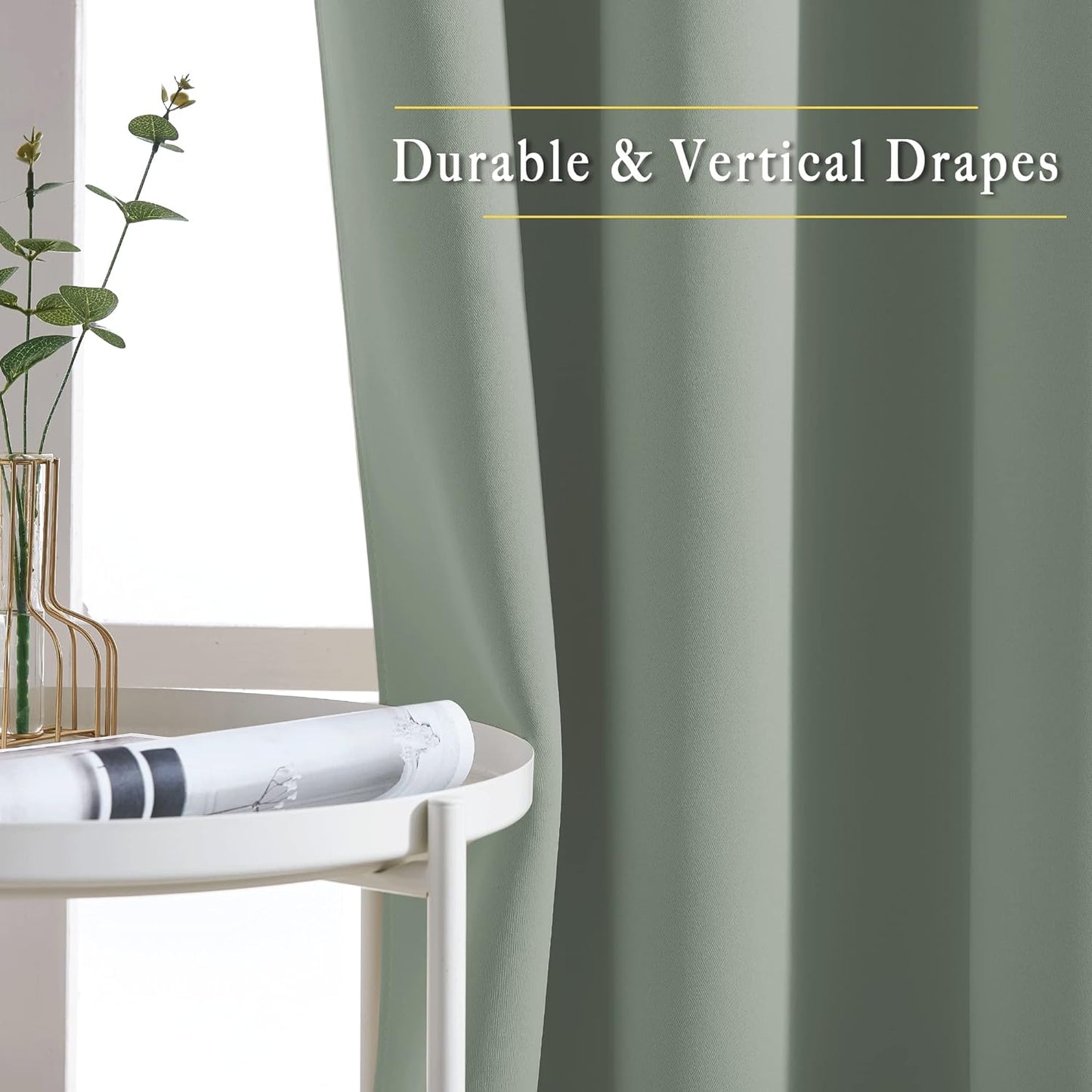NICETOWN Blackout Sage Green Curtains for Cafe 36 inch Length, Grommet Room Darkening Sound Reducing Solid Window Treatments, W52 x L36, 2 Panels