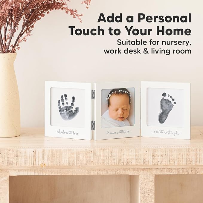 Inkless Baby Handprint and Footprint Kit for Newborn - Baby Footprint Kit, Newborn Keepsake Nursery Picture Frame,Dog Paw Print Maker, Personalized Gifts for New Mom,Showers & Registrys(White/Silver)