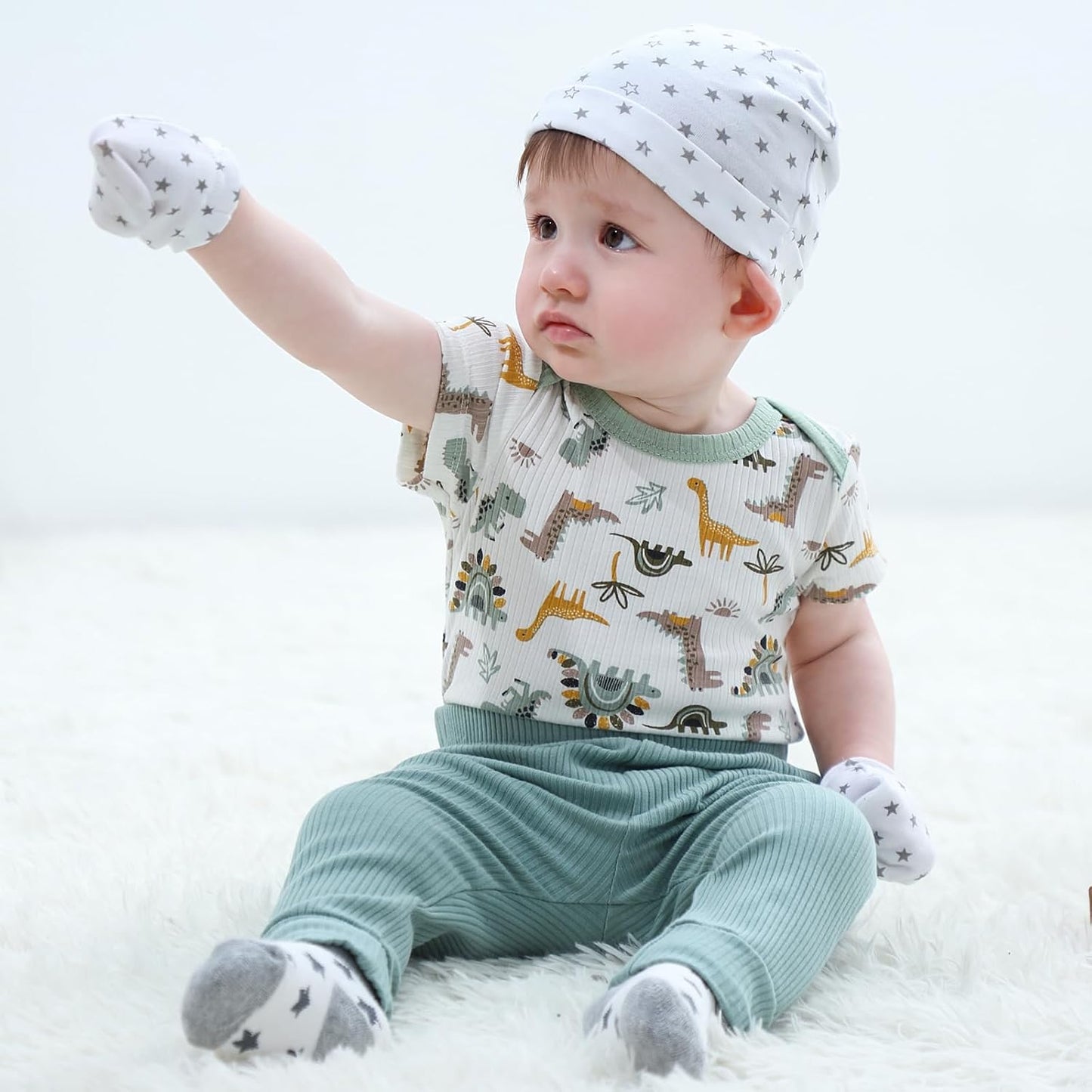 Baby Bodysuit and Pant Set 6-pcs Ribbed Soft Infant Boy Girl Clothes Outfits