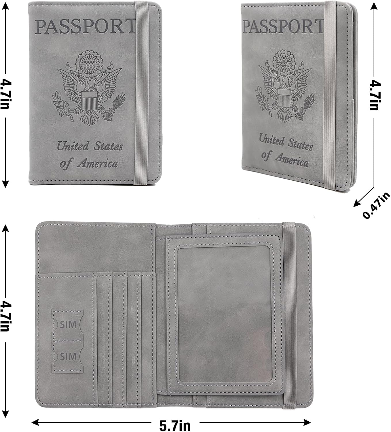 Melsbrinna RFID Passport Holder for Travel, Unisex Adults, Grey, PU Leather, RFID Protected, Passport Cover