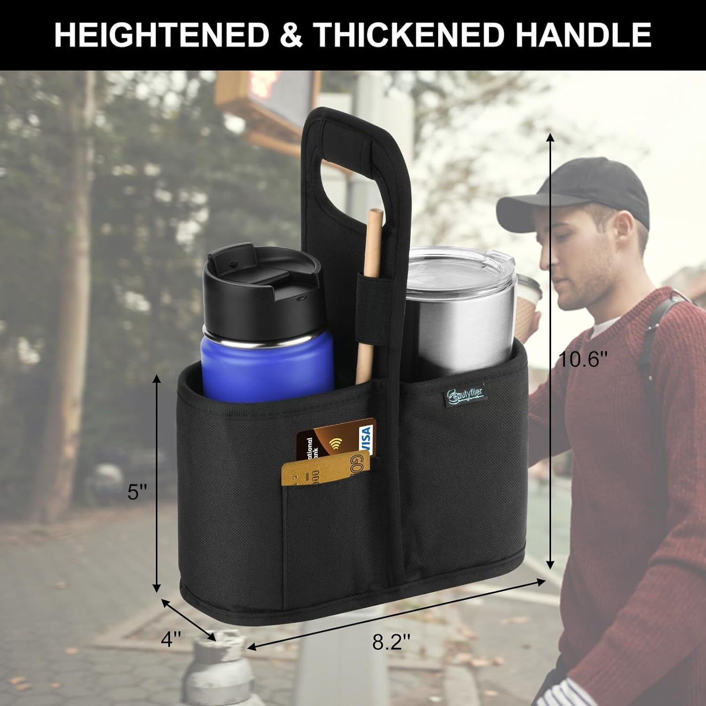 Beautyflier Drink Carrier with Handle for Delivery Reusable Insulated Coffee Cup Carrier Portable 2 Cup Holder with Handle Organizer Tote Bag for Hot & Cold Drinks