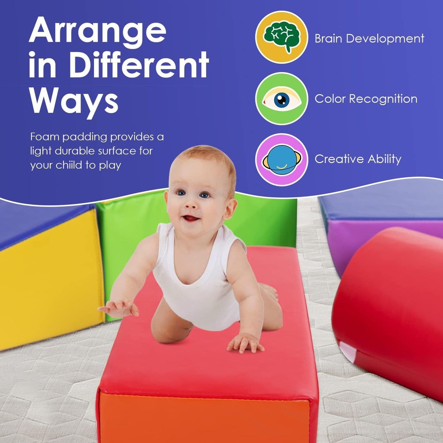 PayLessHere Climbing Toys for Toddlers 5 Piece Corner Foam Climbing Blocks Set with Soft Foam and Strong Structure for Babies 1-3 Crawling and Sliding Activity Play Indoor (CM, 5 Piece)