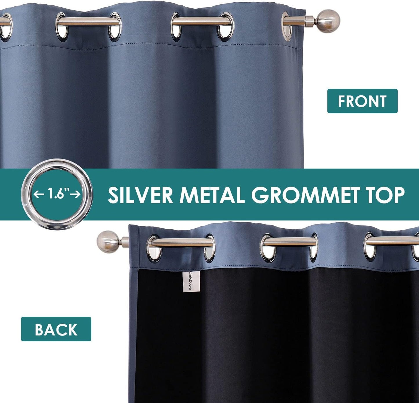 ChrisDowa 100% Blackout Curtains 84 inch Long for Bedroom with Black Liner, Extra Wide 2 Thick Layers Total Blackout Thermal Insulated Grommet Window Curtains 2 Panels Set (Stone Blue, 60 x 84 Inch)
