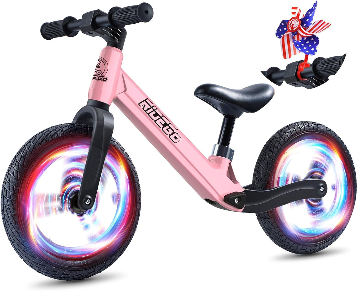 Ridego 12 or 14 Inch Balance Bike for Kids 2-6 Year Old,Lightweight Kids Bike with Adjustable Seat, Push Bicycle with Air Rubber Tires，Ride-on Toys Birthday Gift