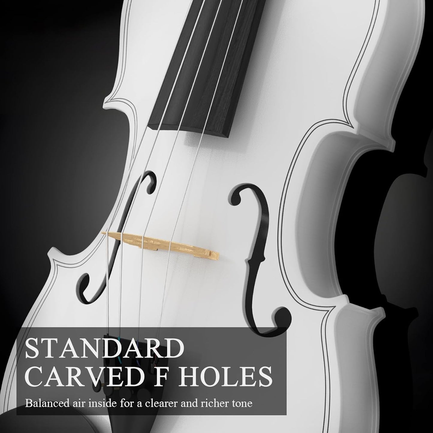 Beginner Violin 4/4, Full Size Violin for Adults, Teens, Student, Acoustic Fiddle Kit with Hard Case, Bow, Rosin, Bridge, Learners Age 12+ (White)