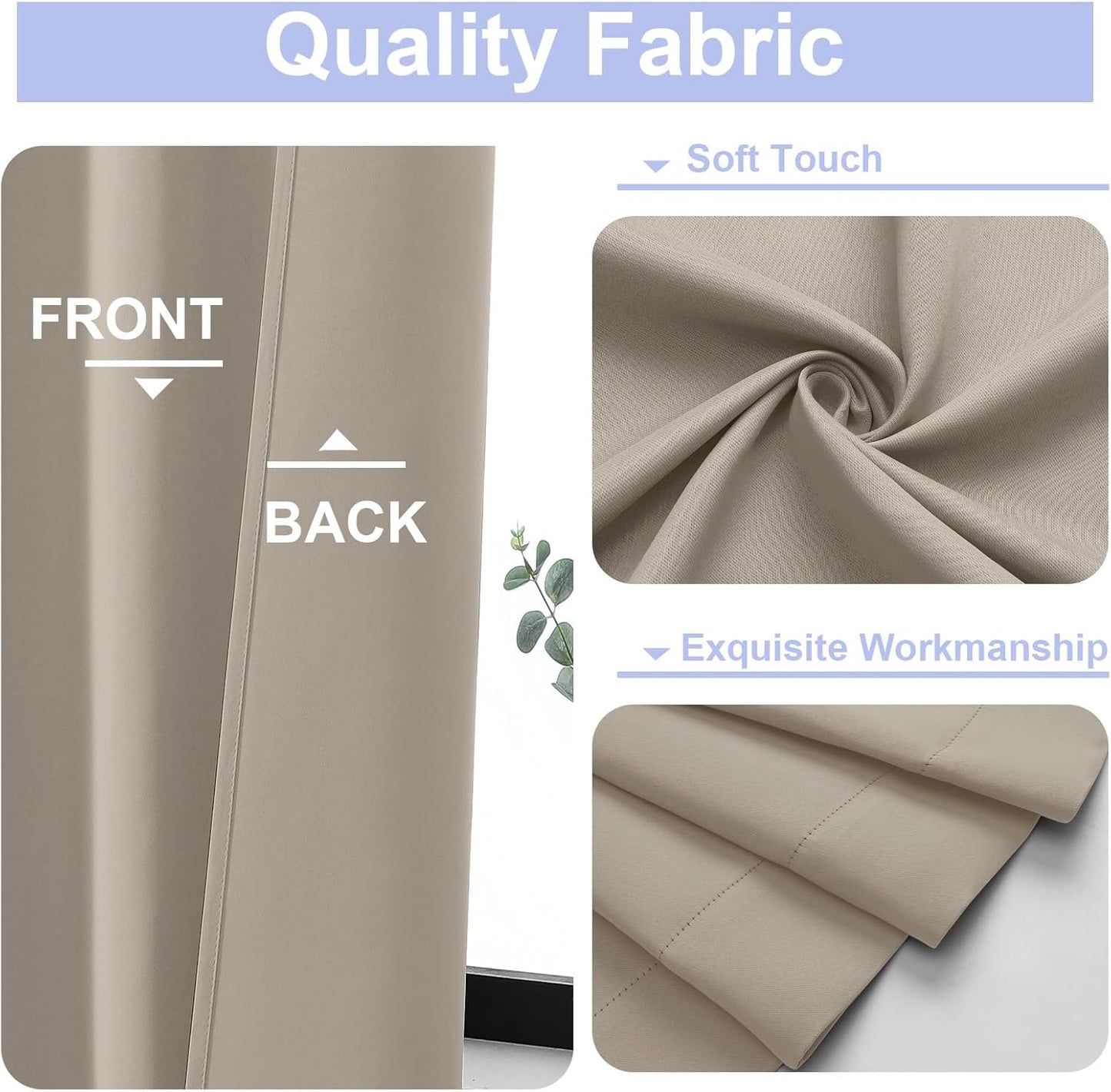 Simplebrand Ava Stone Blackout Curtains for Bedroom 90 Inches Long 2 Panels Set, Solid Privacy Energy Saving Living Room Window Treatment Curtains Blackout Drapes, W50 x L90 Inch, Stone