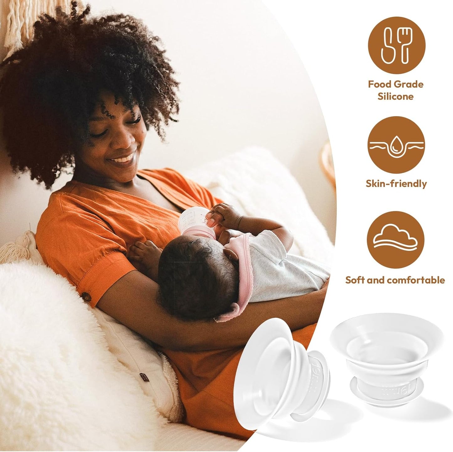 NCVI Silicone Flange Insert for 24mm Flange/Shield, Compatible with NCVI Wearable Breast Pump 8111/8131, Breastfeeding Essential for Moms, 4PCS (19mm)