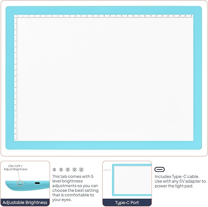 iVyne Corded A4 Light Pad for Diamond Painting & Art Projects – LED Light Board with Diamond Art Accessories – Ultra-Thin & Portable Diamond Dot Light Board, Perfect for Artists - Blue