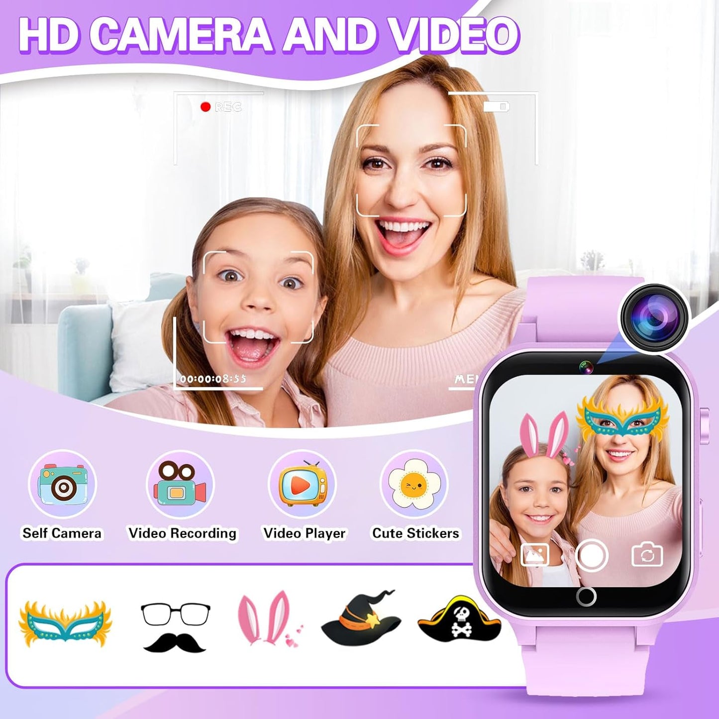 Vakzovy Kids Smart Watch Girls Gift for Girls Age 6-12, HD Touchscreen Kids Watch with 26 Games Camera Video Music Player Pedometer Educational Toys Christmas Birthday Gifts 5 6 7 8 9 10 Year Old