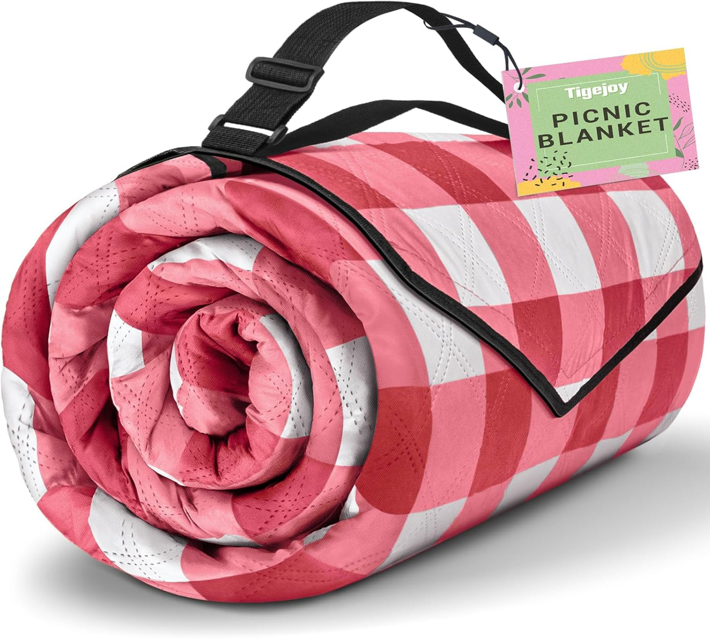 TigeJoy Extra Large Picnic Blanket Waterproof Foldable 80''x118'', Outdoor Picnic Mat Beach Blanket Sandproof for Park, Grass, Travel, Hiking, Camping Essentials, Gingham Picnic Blanket