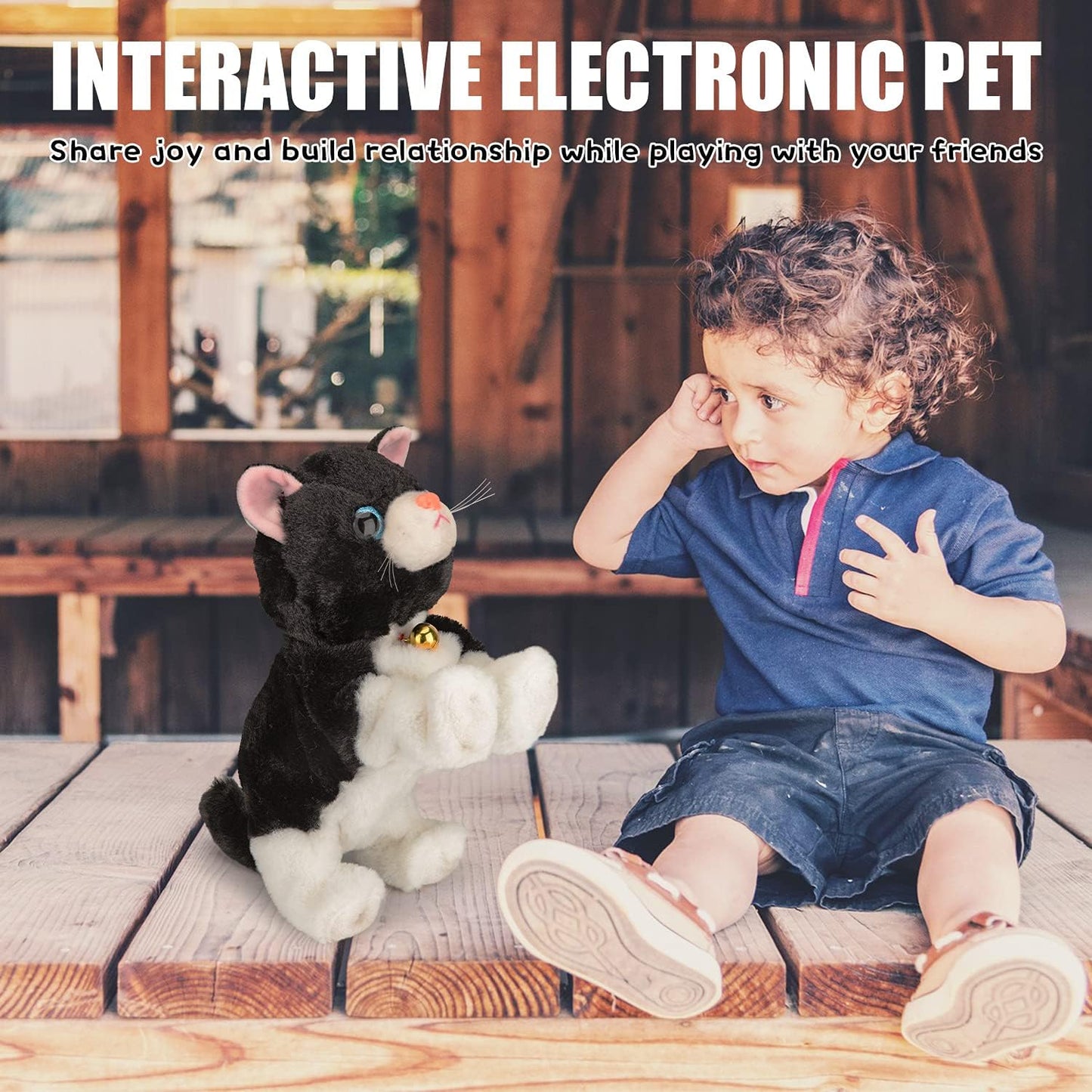 Smalody Interactive Electronic Plush Toy - Upgrade with LED Light Eyes Animated Sound Control Electronic Pet, Robot Cat Kitten Toys Gifts for Boys & Girls Kids Birthday Christmas (Black)