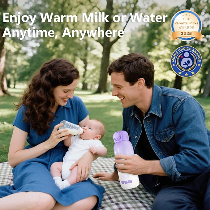 Portable Bottle Warmer for Travel: Large 12oz Capacity with Dual Heating Modes for Breast Milk & Water, Smart Temperature Control, Baby Bottle Warmer for Travel, Gifts for New Mom, Purple