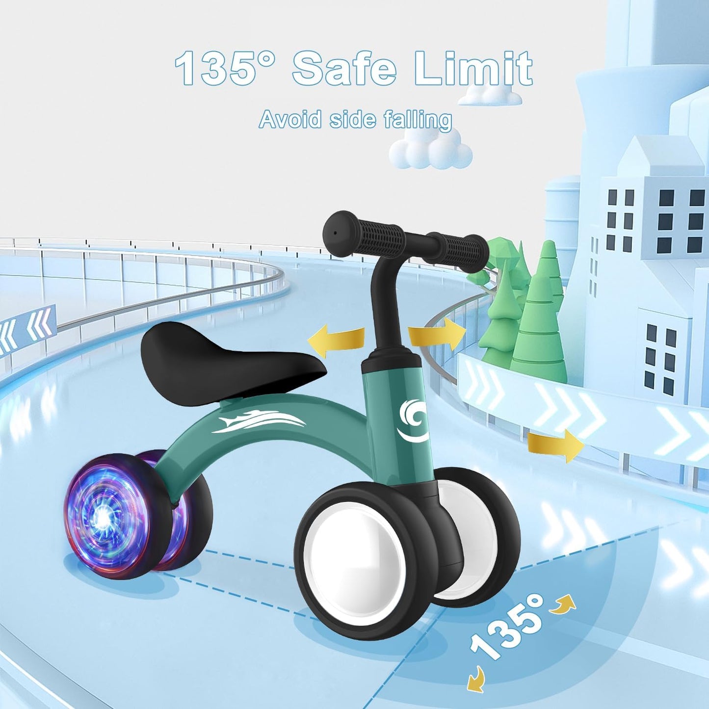 Colorful Lighting Baby Balance Bike Toys for 1 Year Old Boy Girl Gifts, 10-36 Month Toddler Balance Bike, No Pedal 4 Silence Wheels & Soft Seat First Riding on Toys, 1st Birthday Gifts