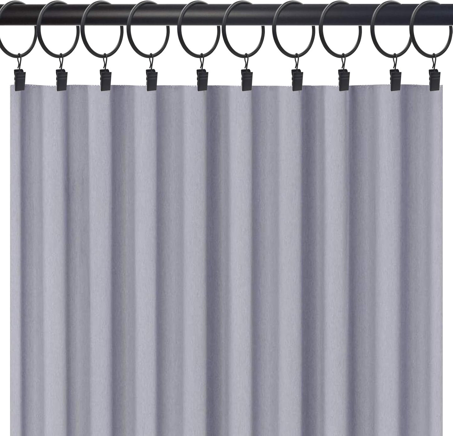 20 Pack Black Curtain Rings with Clips, Curtain Hooks Hangers Clip Rings for Hanging Drapes Bows Hat, Drapery Rings 1.77 in I D, Fits up to 1.5 in Diameter Curtain Rod.