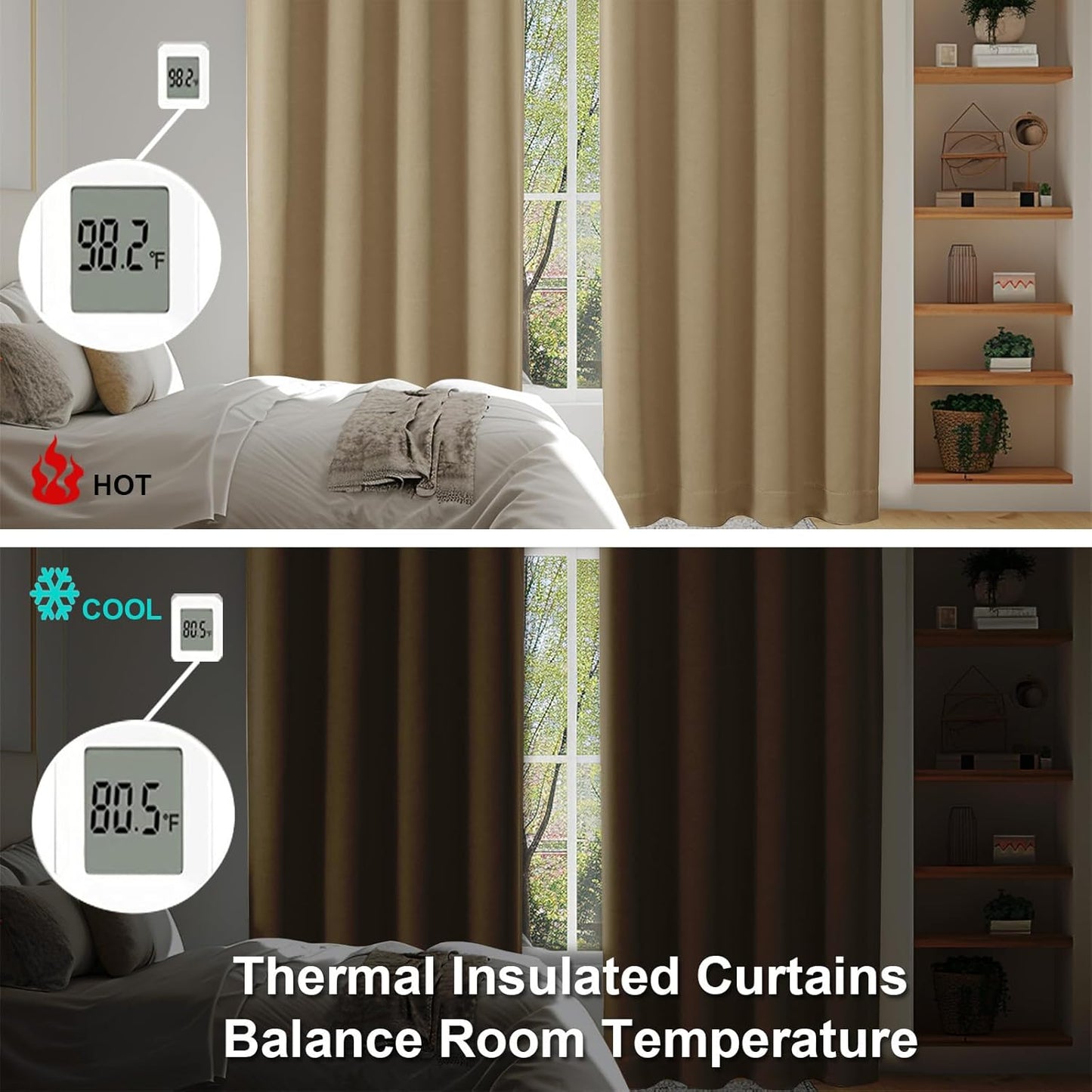 Simplebrand Ava Taupe Blackout Curtains for Bedroom 84 Inch Length 2 Panels Set, Solid Thermal Insulated Privacy Living Room Window Treatment Curtains Blackout Drapes, W50 x L84 Inch, Taupe