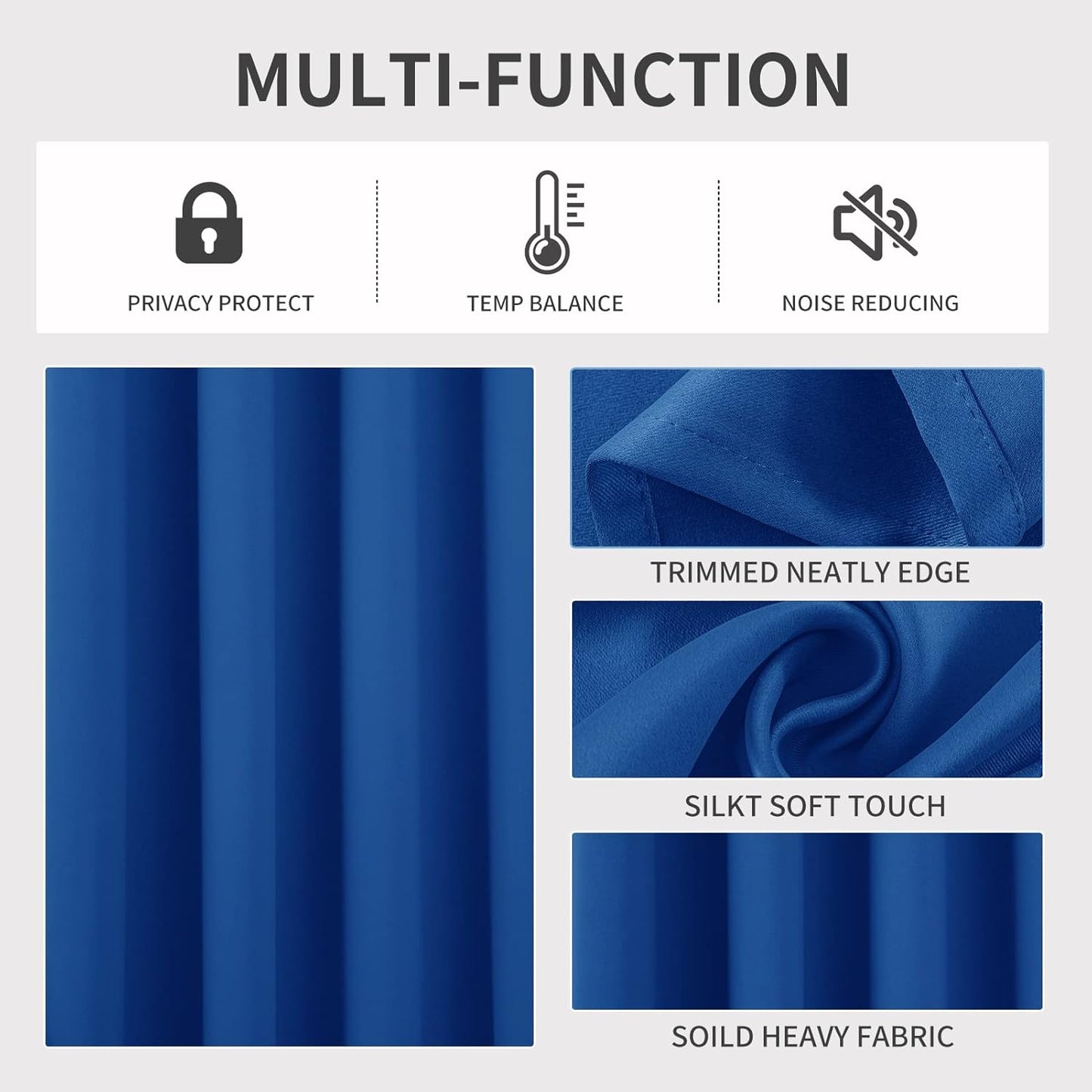 Joydeco Blackout Curtains 108 Inch Length 2 Panels Set, Thermal Insulated Long Curtains& Drapes 2 Burg, Room Darkening Grommet Drapes for Living Room Bedroom Window (W52 x L108 Inch, Royal Blue)