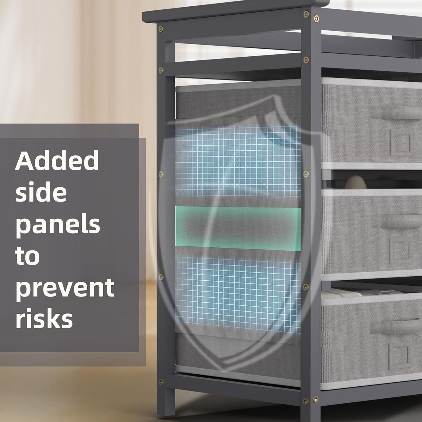 YUFU Baby Changing Table, Diaper Changing Station with 6 Storage Drawers and Changing Pad, Changing Table Dresser, Gray