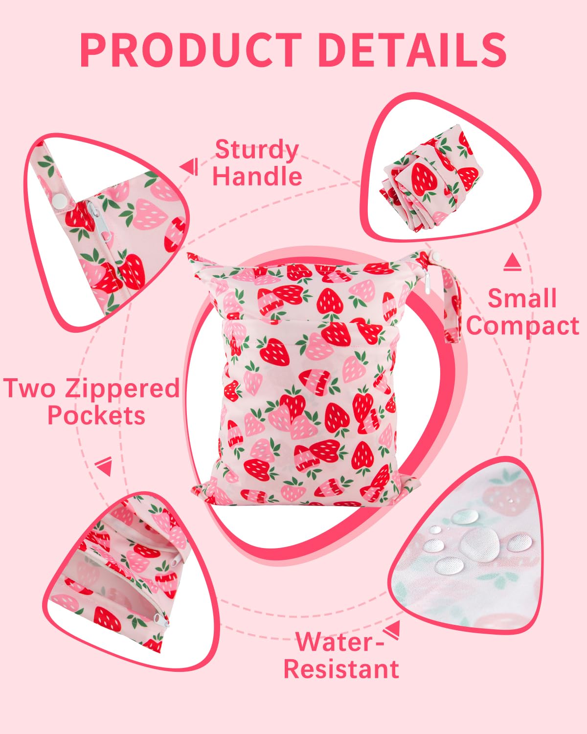 babygoal Wet Dry Bags for Baby Cloth Diapers, Washable Travel Bags, Beach, Pool, Gym Bag for Swimsuits & Wet Clothes with Two Zippered Pockets 2 Pack LN02