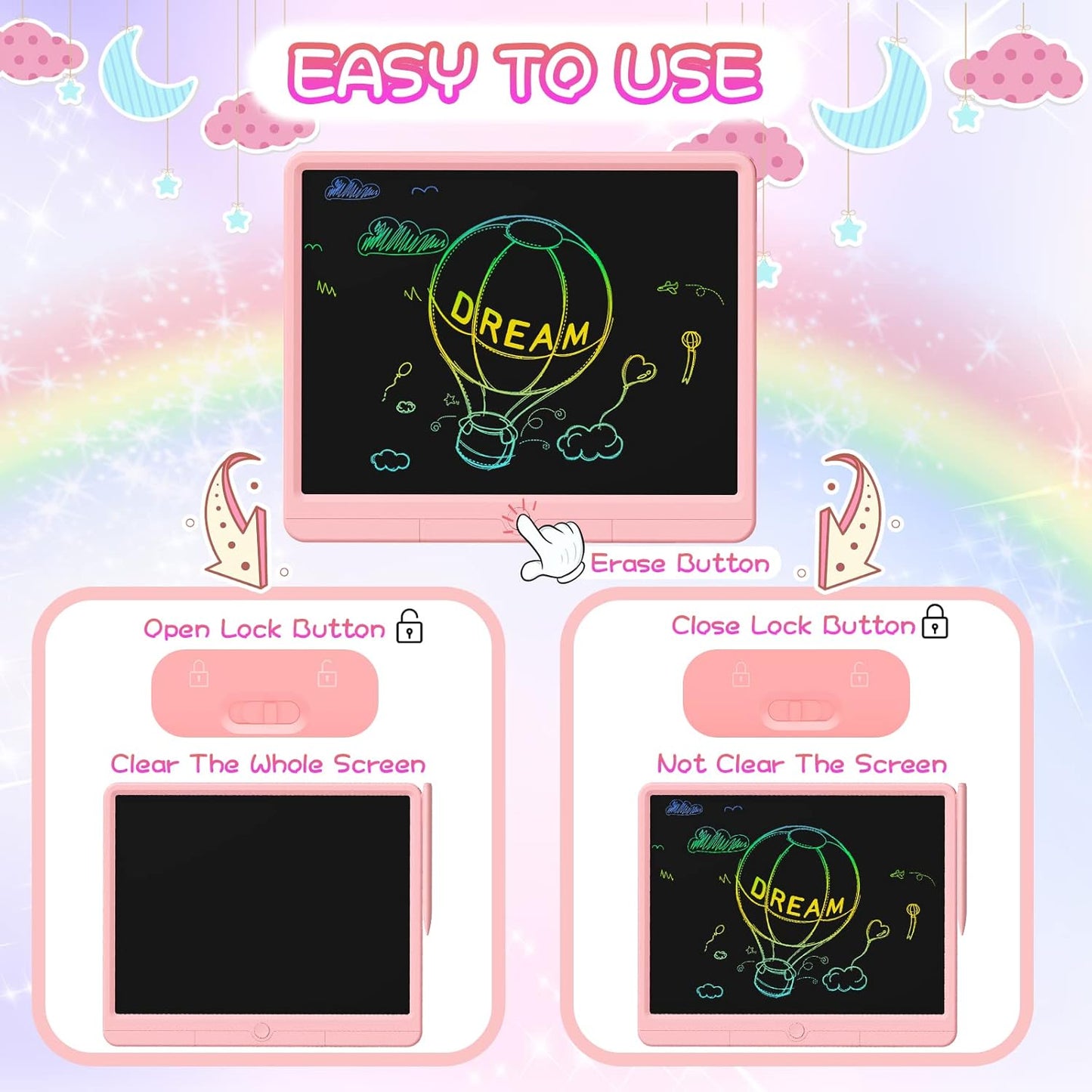 GIGART LCD Writing Tablet 15 Inch Drawing Tablet Magic Doodle Board Drawing Pad, Electronic Writing Board, Educational Toys Gifts for Kids and Adults at Home,School and Office (Pink)