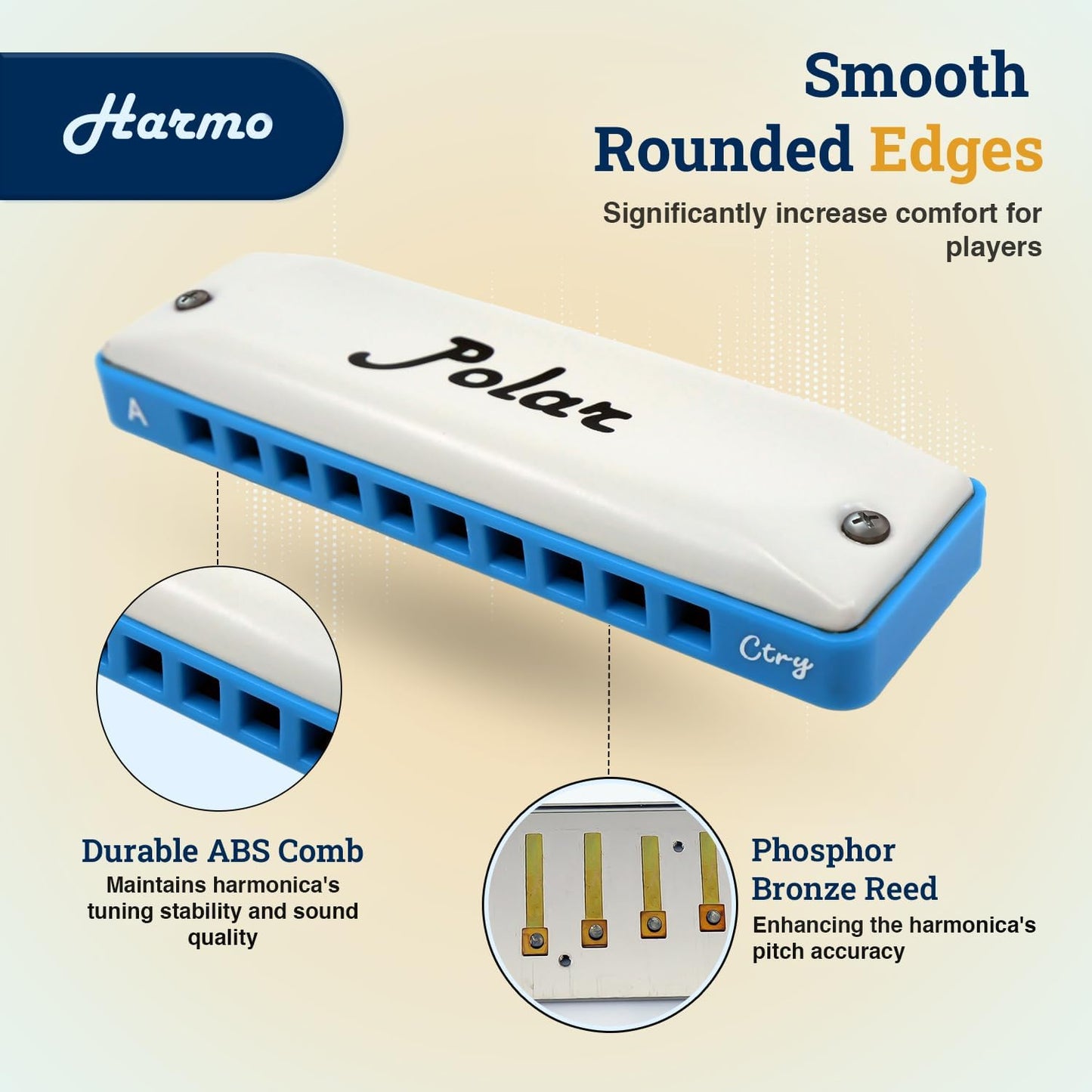 Harmo Polar Diatonic Harmonica Key of Eb, Super Country Tuned - Ideal for Bluegrass, Jazz, and Celtic Music, Mouth Organ With Case, Harmonica for Adults, Beginners & Professionals