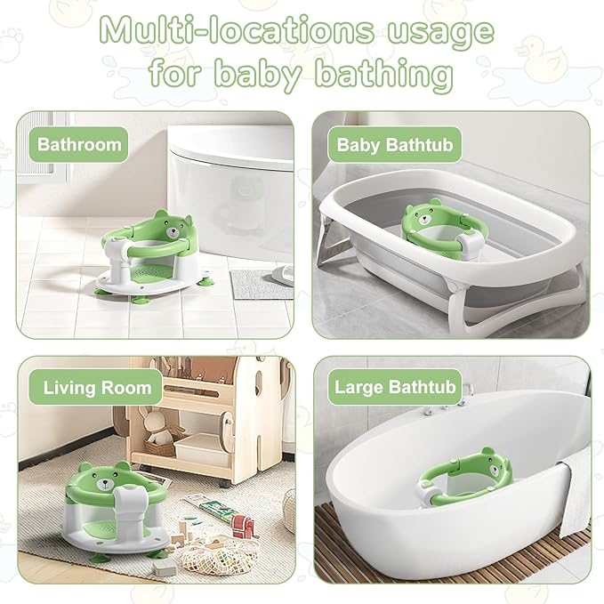 Baby Bath Seat for Babies 6 Months & up, Non-Slip Toddler Bath Seats for Babies Sitting Up, Safe Infant & Newborn Bathtub Chair with 4 Suction Cups & Soft Cushion for Shower,Gray