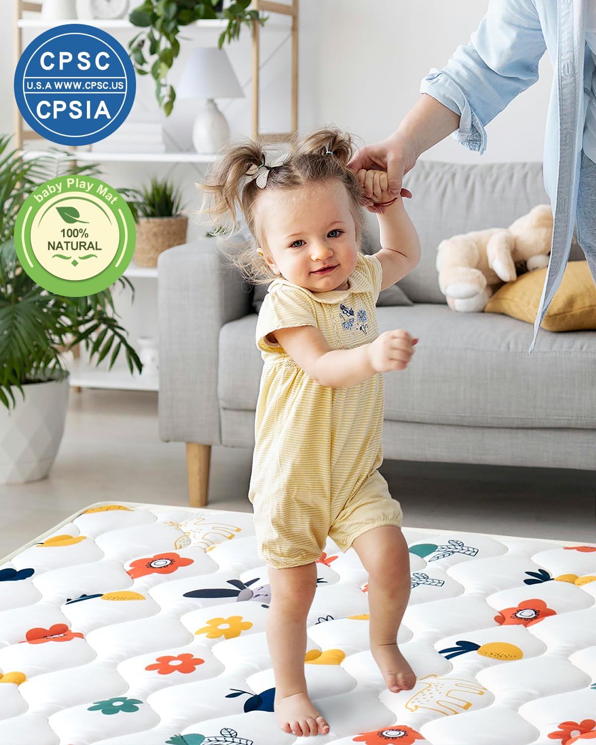 Odorless Premium Foam Baby Play Mat 79" x 71", Soft Microfiber Fabric Crawling Mat for Floor- Comfortable and Hypoallergenic, Non-Slip Cushioned Floor Playpen mat for Infants,Babies,Toddlers