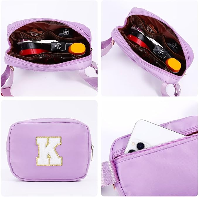 YOOLIFE Purple Initial Crossbody Belt Bag for Women - Friendship Birthday Gift for Friends J