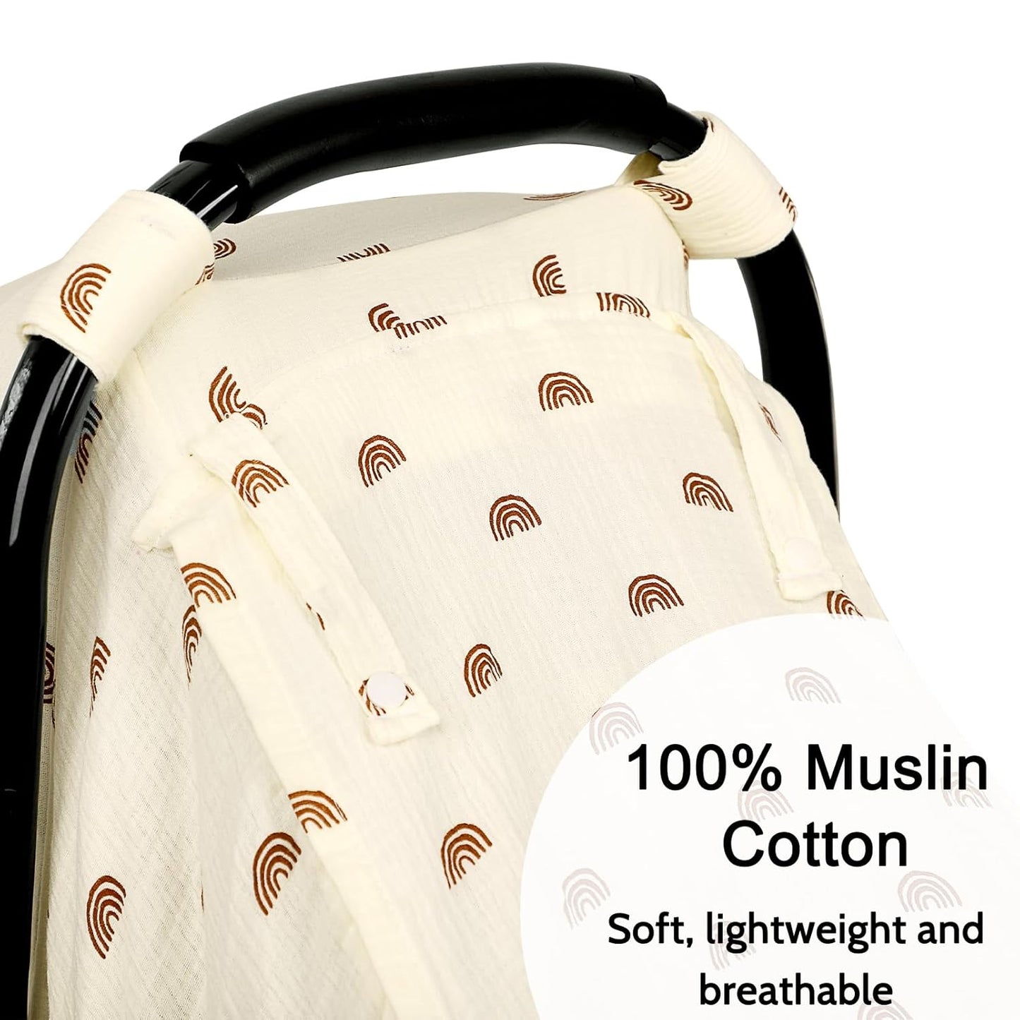 Hooyax Muslin Car Seat Cover Baby - Breathable and Privacy Car Seat Canopy with 3 Modes - Easy Install & Gift Box Packaging, Universal Fit for Infant Car Seats, Rainbow