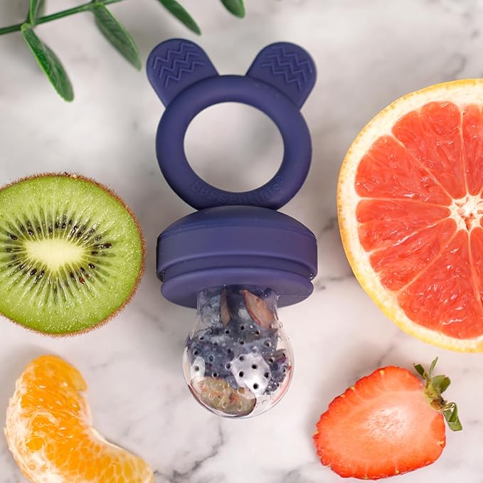 Bessentials Baby Fresh Fruit Food Feeder - 2 Pack Silicone Baby Mesh Feeders for Infant Safe Self Feeding |3 Sizes Food Pouches Included| Suitable for Baby 4m+ (Dark Red & Navy Blue)