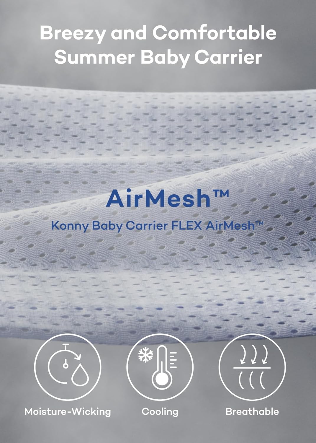 Konny Baby Carrier Flex AirMesh with Head Support- Adjustable, Easy to Wear Baby Wrap Sling, Perfect for Newborn Babies Essentials up to 44 lbs (XS-XL) -Pale Blue