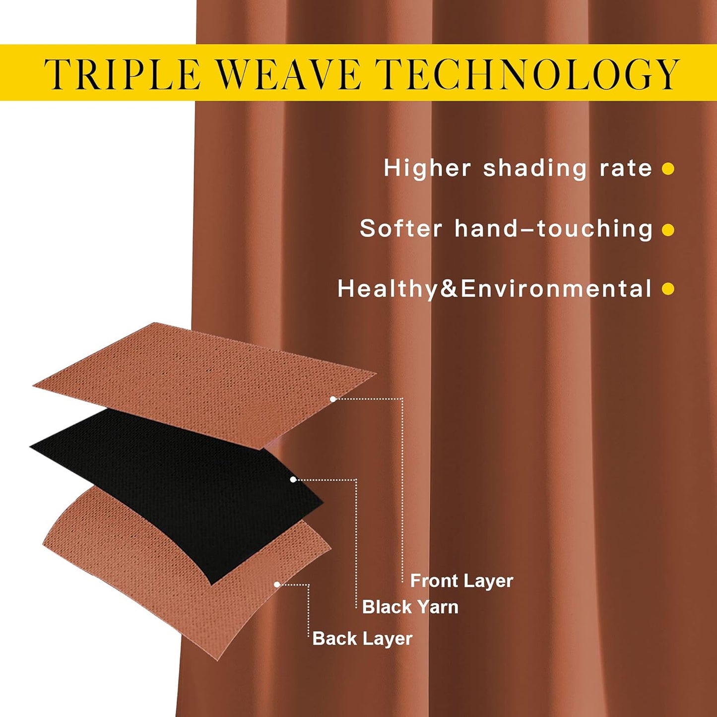 NICETOWN Bedroom Blackout Curtains Panels - Triple Weave Energy Saving Thermal Insulated Solid Grommet Blackout Draperies for Patio (80 inches by 108 Inch,Burnt Orange, Set of 2)