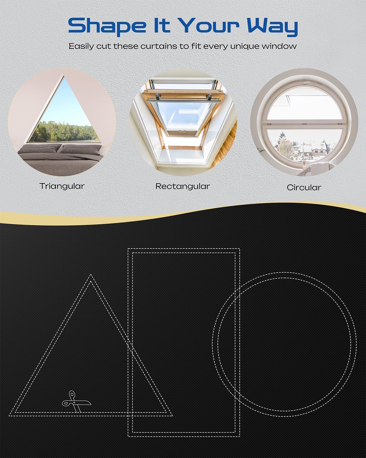 41" W x 72" L 100% Portable Blackout Curtains, Total Darkness No-Drill Black Out Window Cover,Temporary Blackout Shades with Hook & Loop Tape, for Bedroom, Nursery, Dorm, Travel (Black)