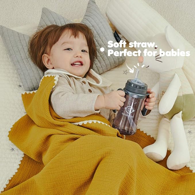 GROSMIMI Spill Proof no Spill Magic Sippy Cup with Straw with Handle for Baby and Toddlers, Customizable, PPSU, BPA Free 10 oz (Aqua green)
