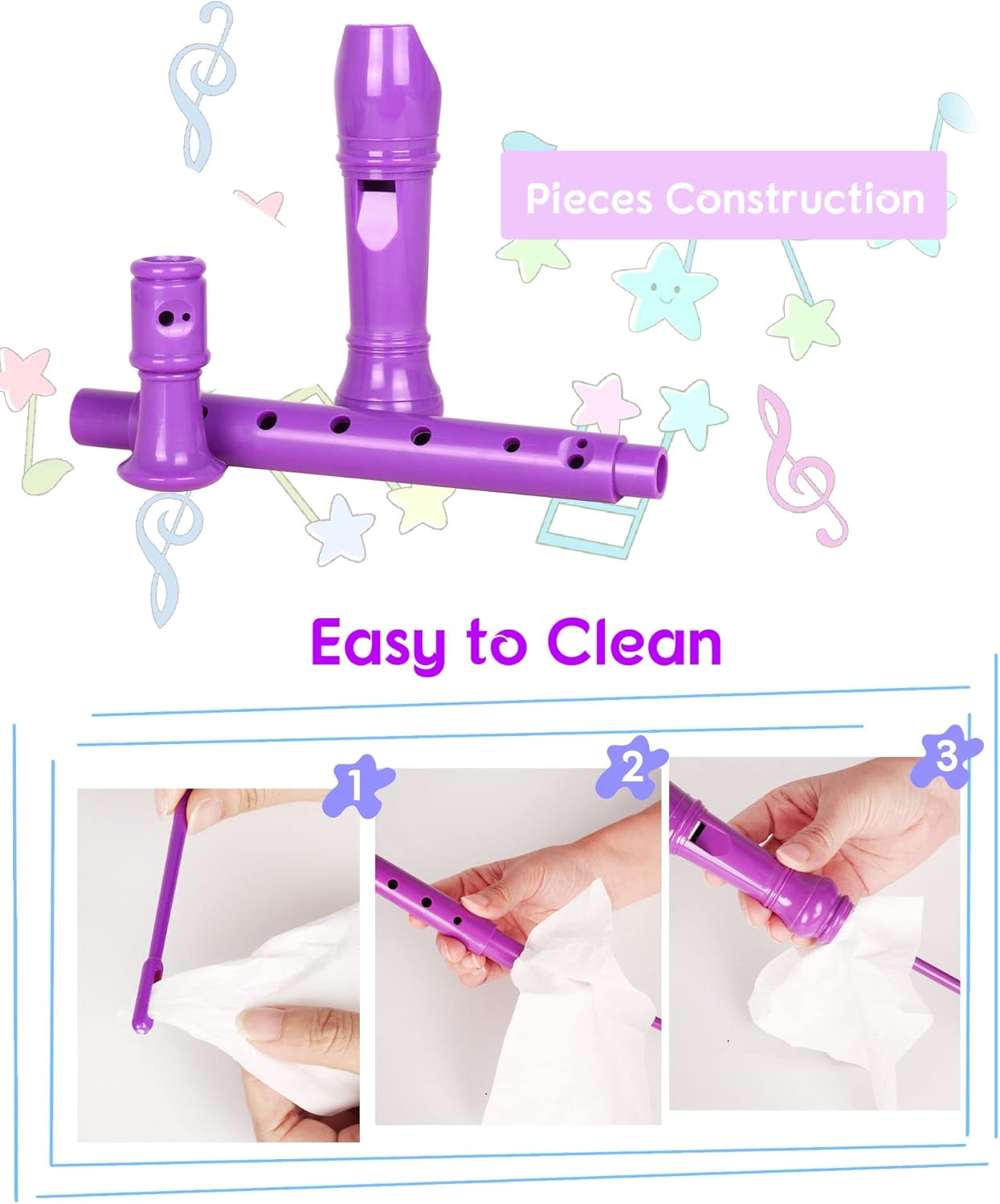 Mr.Power Soprano Recorder C Key 8 Hole German Fingering Clarinet ABS Music Flute Present for Beginner Graduation School Education Family (Purple)