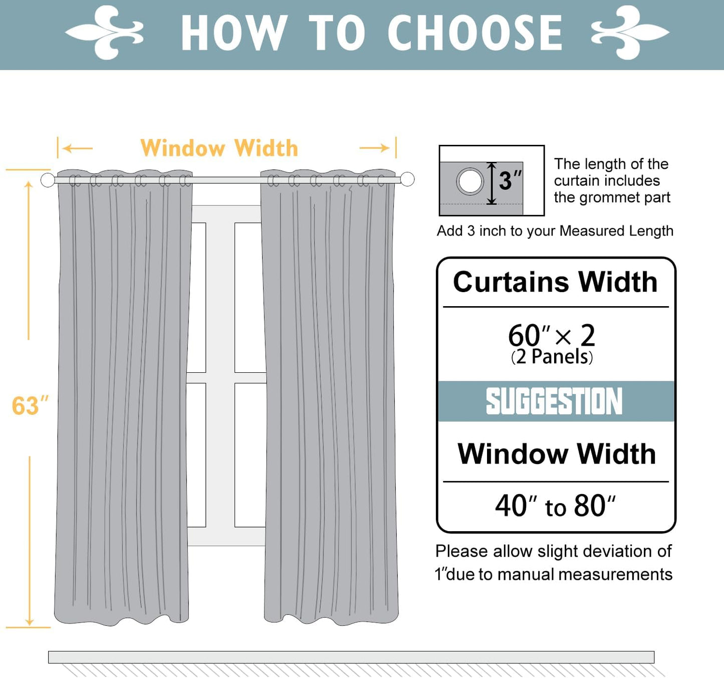 ChrisDowa 100% Blackout Curtains 63 inch Long for Bedroom with Black Liner, Extra Wide 2 Thick Layers Total Blackout Thermal Insulated Grommet Window Curtains 2 Panels Set (Dark Grey, 60 x 63 Inch)