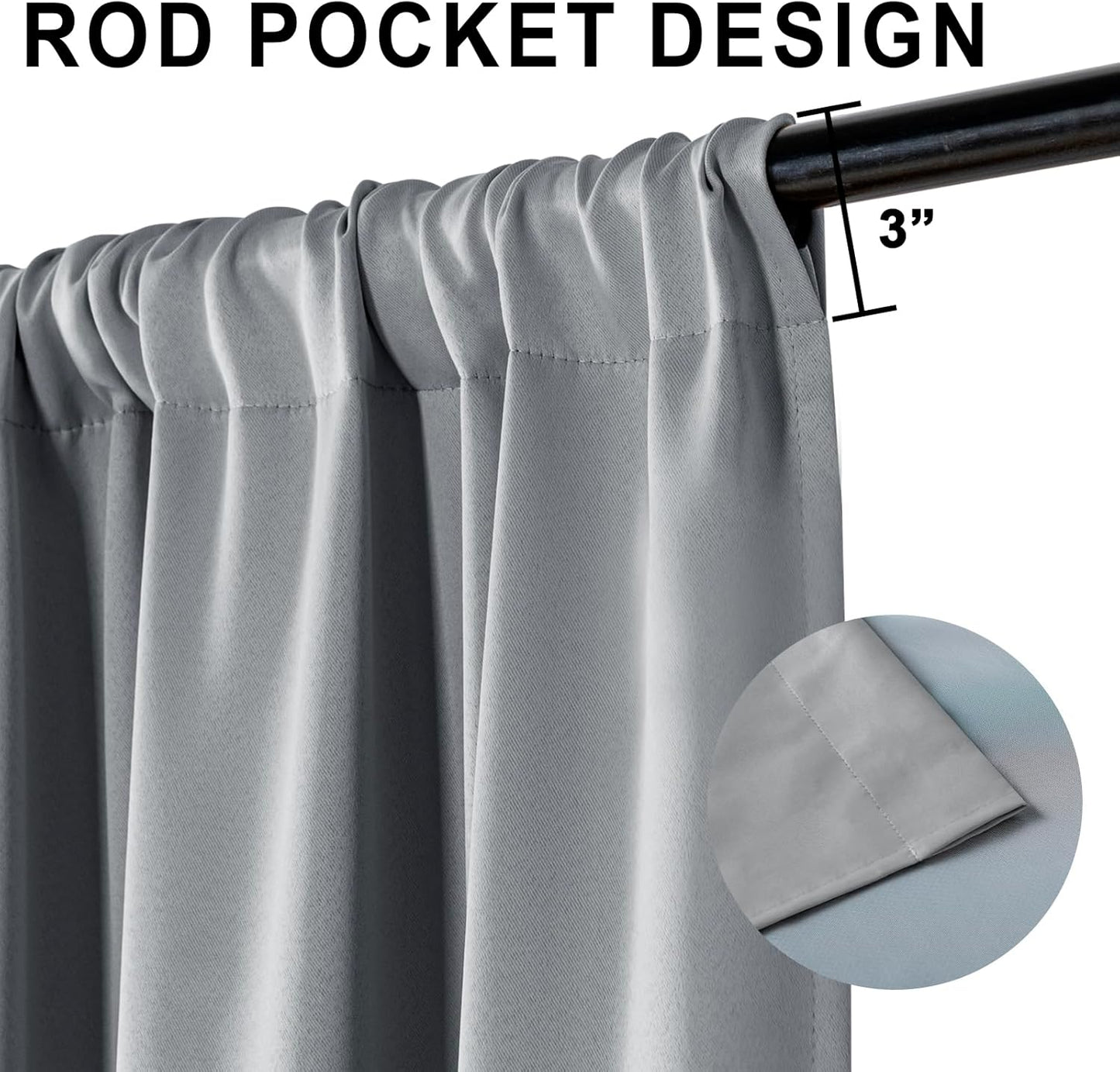 XWZO Total Blackout Curtains 54 Inches Long - Double Layer Full Room Darkening & Energy Efficiency Rod Pocket Window Panels with Tiebacks, Grey, W42 x L54, Set of 2