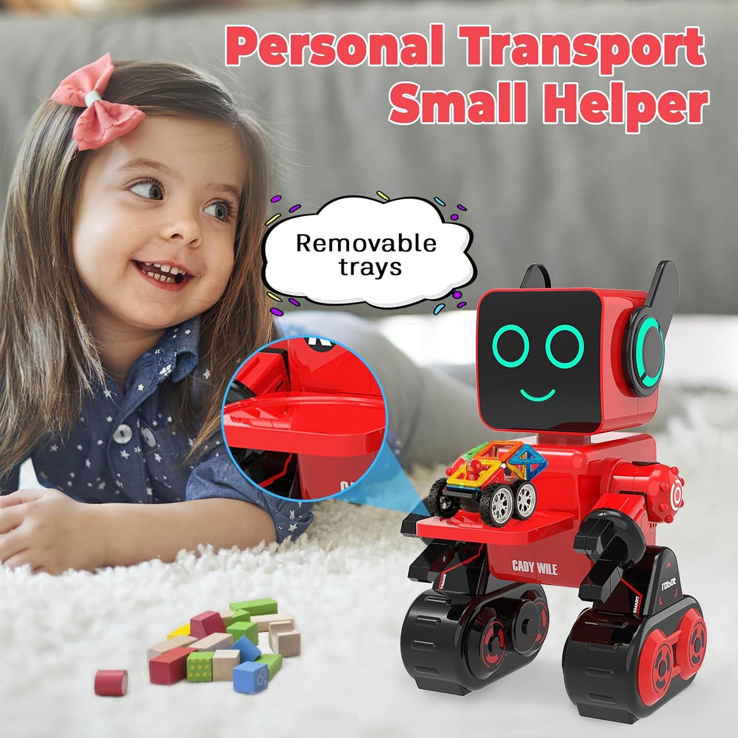 okk Robot Toys for Kids, Programmable Remote Control Robot, Interactive Toys with Coin Bank, LED and Tray, Walking Talking Singing Dancing Gift for Boys Girl（Red）