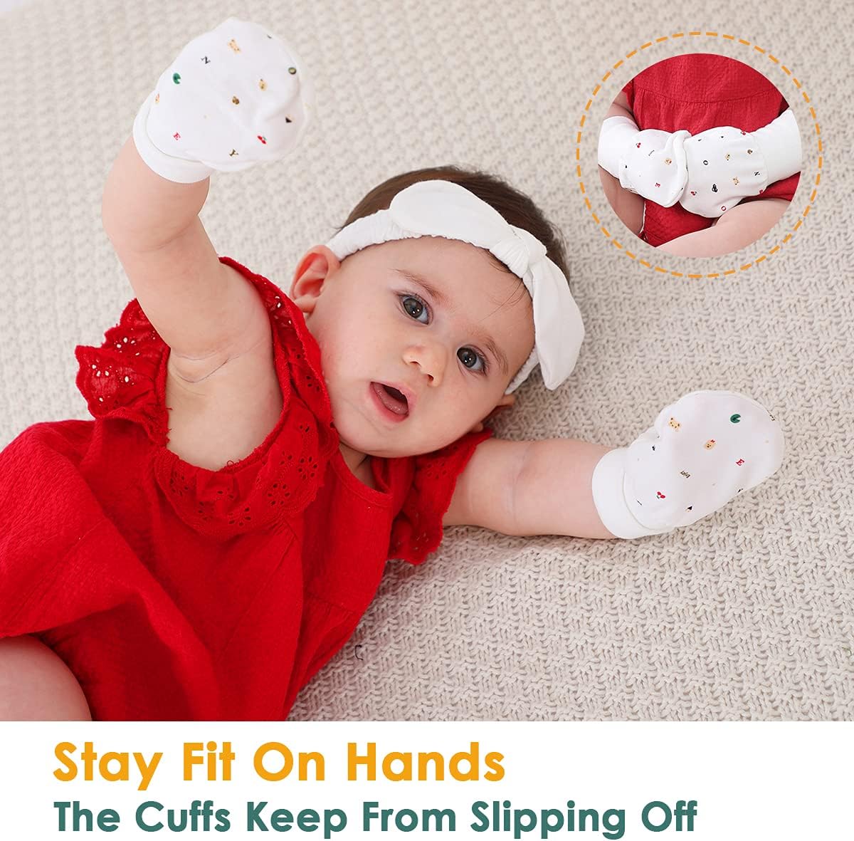 Baby Anti Scratch Mittens - No Scratch Mittens for Boys & Girls (6-12 Months) - 6 Pairs