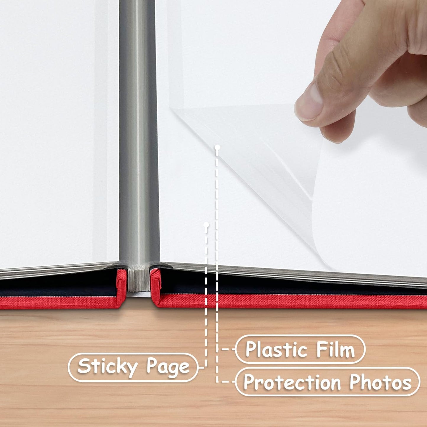 Large Photo Album Self Adhesive Scrapbook Album for 4×6 5×7 8×10 Pictures DIY Magnetic Linen Cover Album 40 Pages for Family Wedding Gifts with Metal Pen and Plastic Board, Dark Red