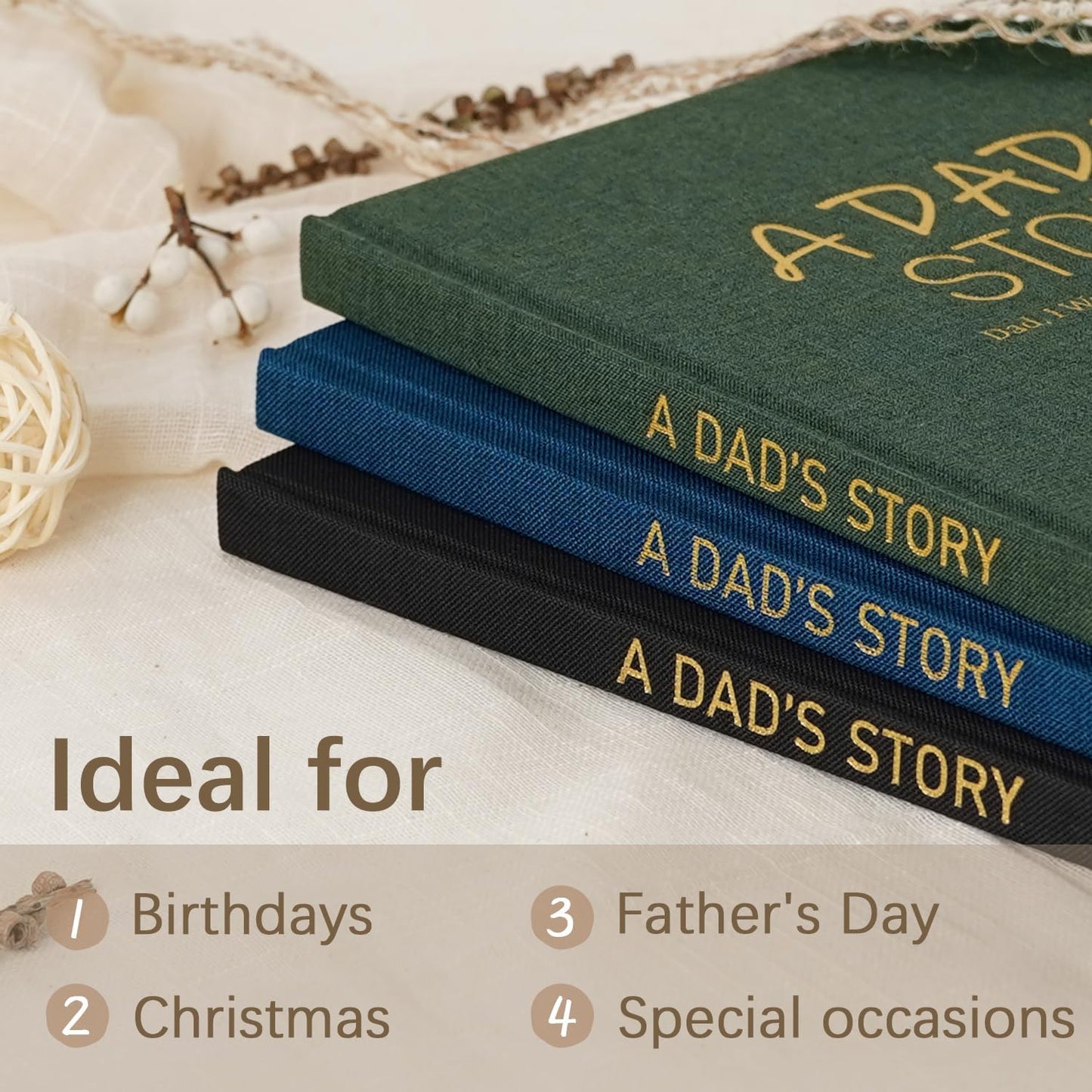 Artmag Dad's Life Story Journal Family Keepsake Book Linen Hardcover for Dad to Share His Memories, with 250+ Prompt Questions Book Gift for Birthday Father's Day Christmas (Dark Green)