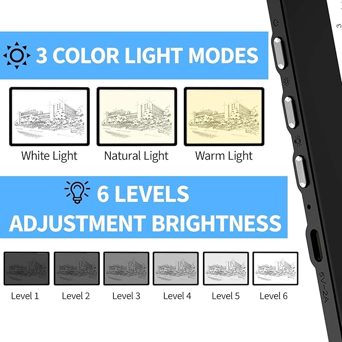 A3 Diamond Art Light Board with Bag, Light Box for Tracing with 6-Levels Dimming & Side Physical Buttons, 4 Pcs Magnets, Magnetic Light Pad for Diamond Painting, Sketching (Black, 46.2 x 33.9 CM)