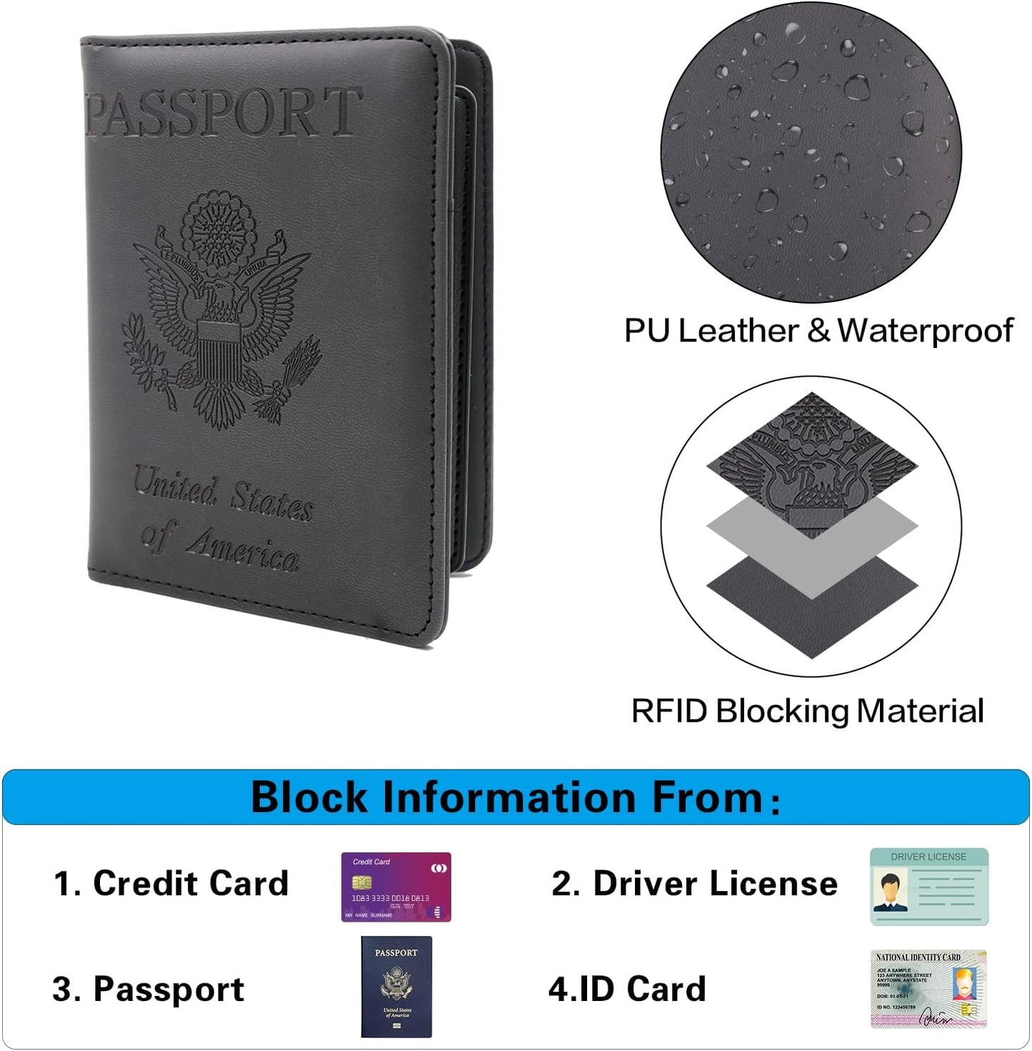 Melsbrinna Rfid Passport Holder for Travel women/Men, Cute Passport Wallet Rfid Blocking Card Slots, Rfid Passport Cover/CaseTravel Wallet, Passport Book Holder (1, Black3)