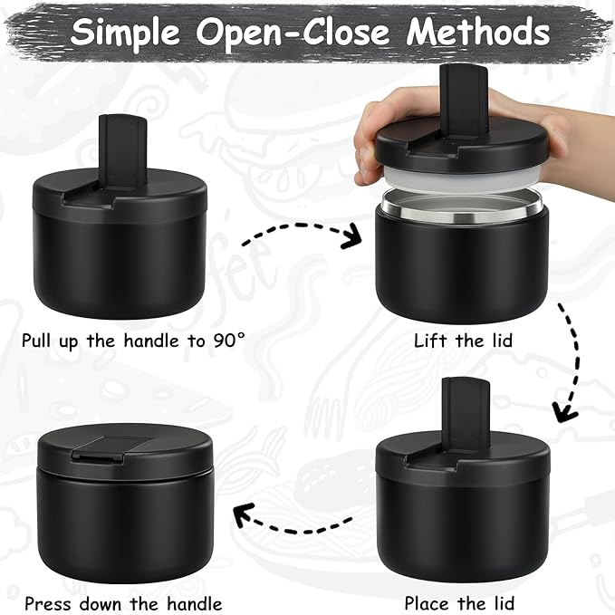 12oz Insulated Vacuum Food Jar with Buckle Lid Wide Mouth Soup Thermo for Hot Food Kids Leakproof Stainless Steel Lunch Container- Black- 1Pack