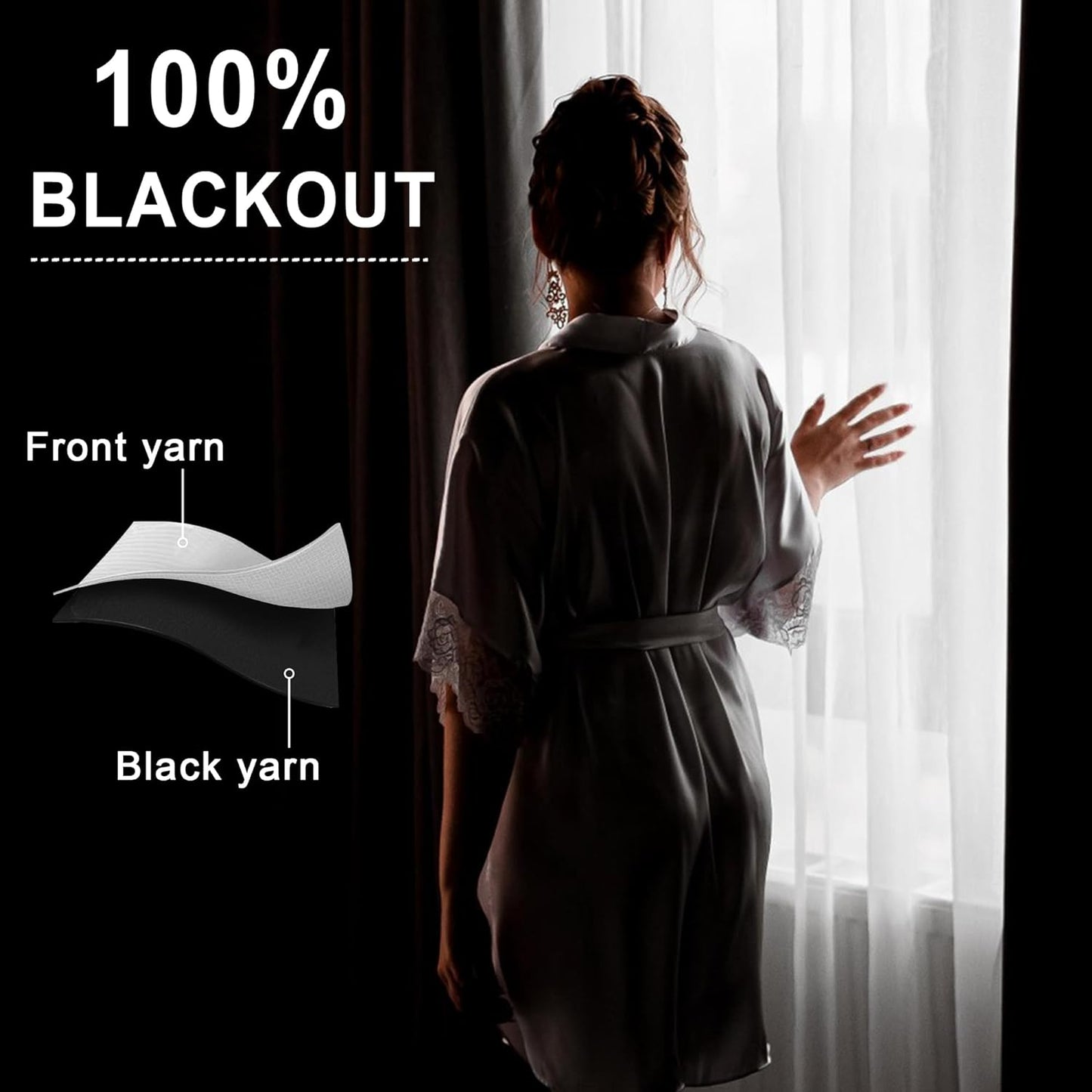 XWZO Full Shading Blackout Curtains 72 Inches Length - Heat and Light Blocking Rod Pocket Window Drapes with Black Liner Backing for Bedroom Sewn with Tiebacks, Navy Blue, W52 x L72, Set of 2