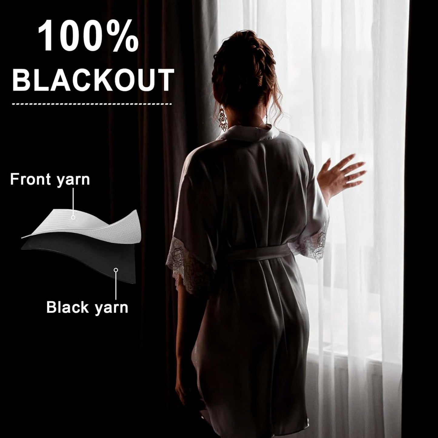 XWZO Full Blackout Curtains 63 Inches Long with Tiebacks- Rod Pocket Full Light Blocking & Energy Efficiency Extra Wide Window Draperies with Black Liner for Bedroom, Dark Grey, W70 x L63, Set of 2