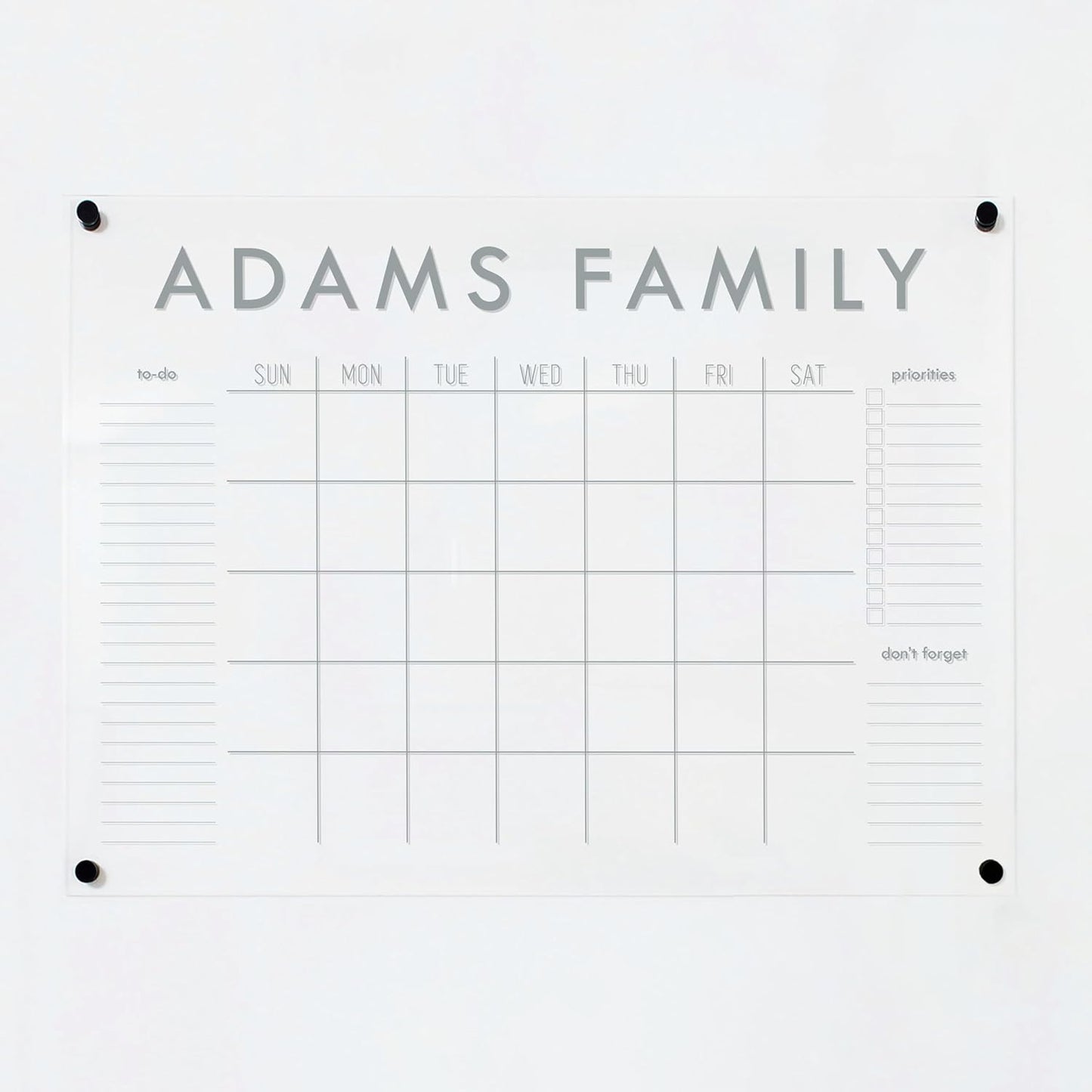 Personalized Clear Acrylic Calendar for Wall, Calendar Whiteboard for Wall, Dry Erase Wall Calendar, Wall Calendar Organizer System for Home (Block, Grey, 31"W x 23"H)