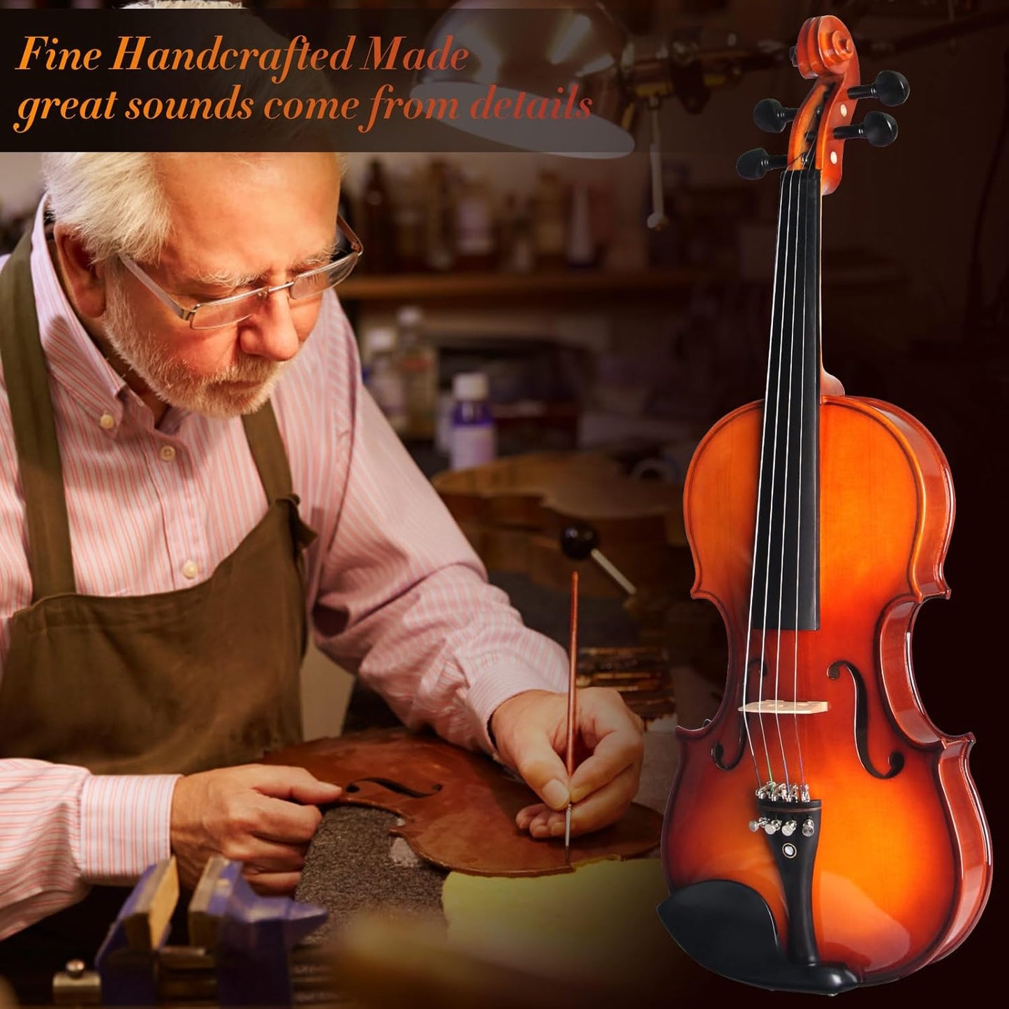4/4 Violin For Beginners, CVN-300 Full Size Fiddle Set For Student, Solidwood Ebony Fitted Beginner Starter Violins Kit with Hard Case, Rosin, Bow, Stringed Musical Instruments