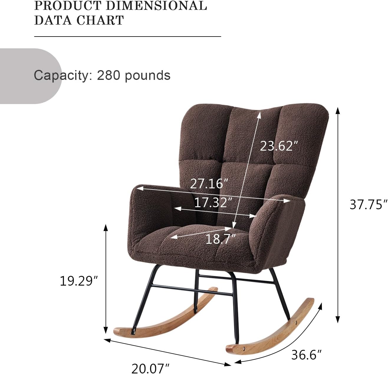 Nursery Rocking Chair, Teddy Fabric Upholstered Glider Rocker with High Backrest, Modern Rocking Accent Chairs Comfy Side Chair for Nursery, Bedroom, Living Room (Brown)